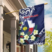 Wake Island Garden Flag Tribal Pattern With Hibiscus Flowers LT05 House Flag Blue - Polynesian Pride