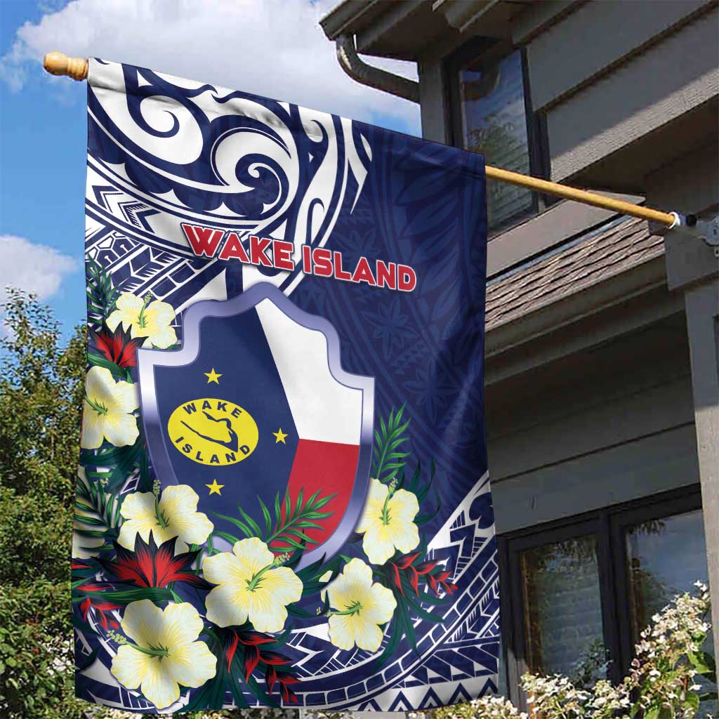 Wake Island Garden Flag Tribal Pattern With Hibiscus Flowers LT05 - Polynesian Pride