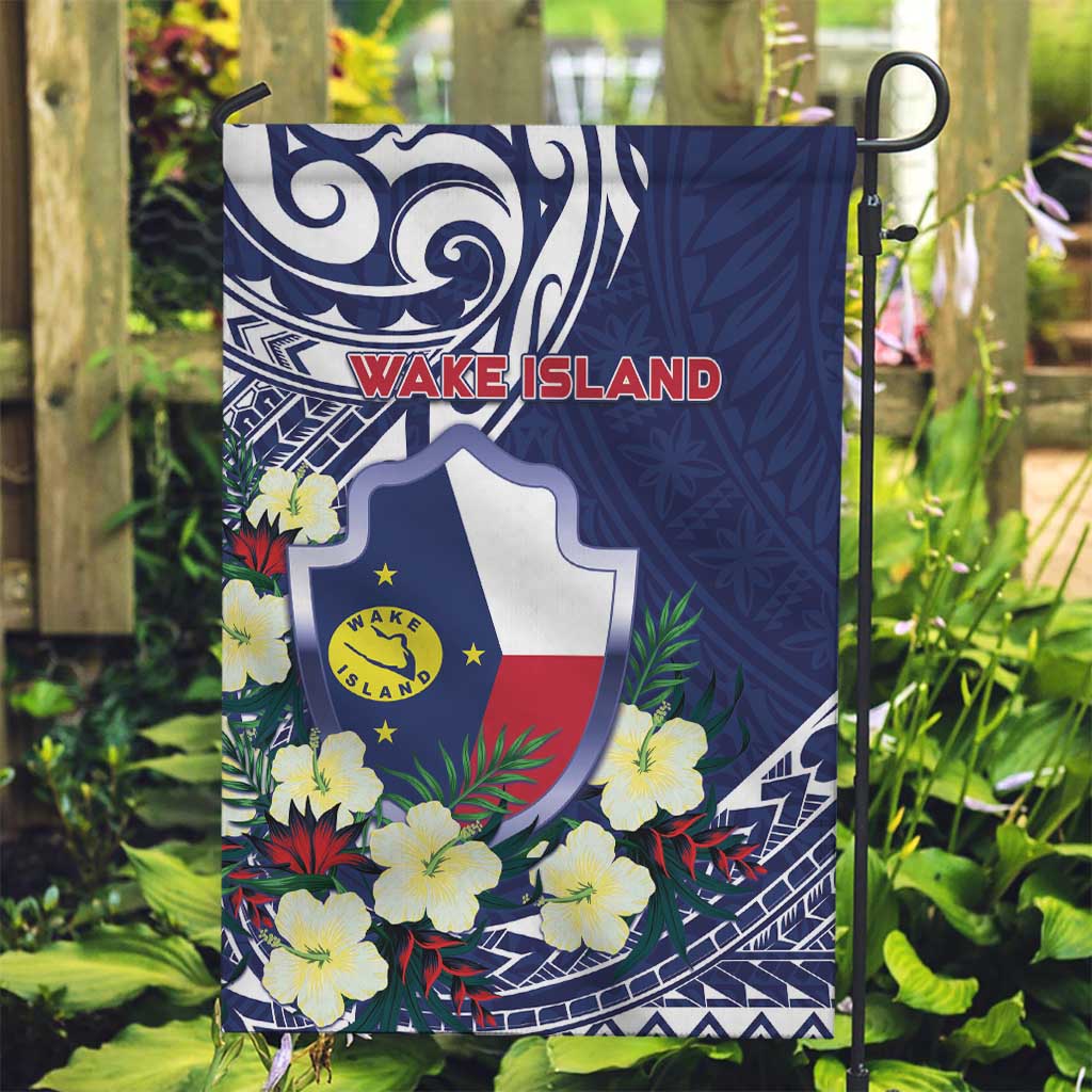 Wake Island Garden Flag Tribal Pattern With Hibiscus Flowers LT05 Garden Flag Blue - Polynesian Pride