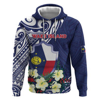Personalised Wake Island Hoodie Tribal Pattern With Hibiscus Flowers LT05 Pullover Hoodie Blue - Polynesian Pride