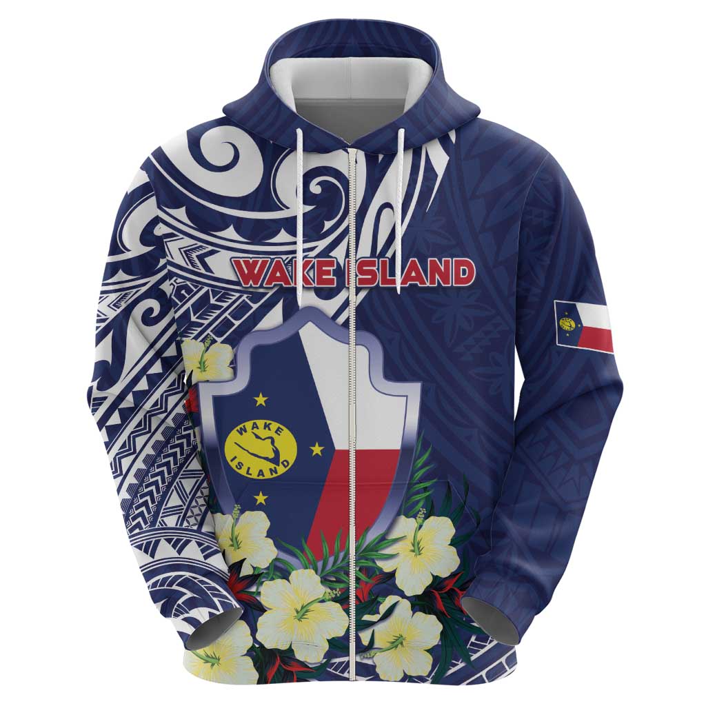 Personalised Wake Island Hoodie Tribal Pattern With Hibiscus Flowers LT05 - Polynesian Pride