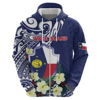 Personalised Wake Island Hoodie Tribal Pattern With Hibiscus Flowers LT05 - Polynesian Pride