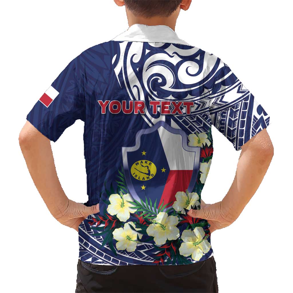 Personalised Wake Island Kid Hawaiian Shirt Tribal Pattern With Hibiscus Flowers LT05 - Polynesian Pride