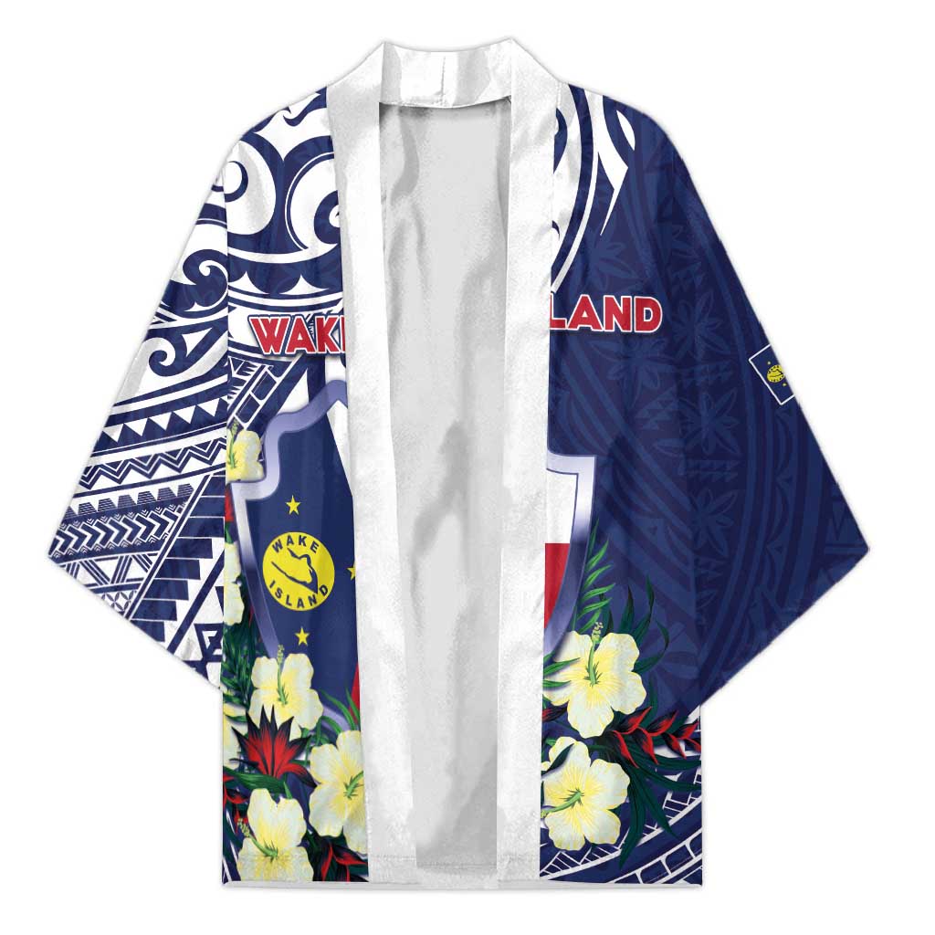 Personalised Wake Island Kimono Tribal Pattern With Hibiscus Flowers LT05 Unisex Blue - Polynesian Pride