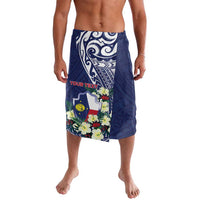 Personalised Wake Island Lavalava Tribal Pattern With Hibiscus Flowers LT05 Blue - Polynesian Pride