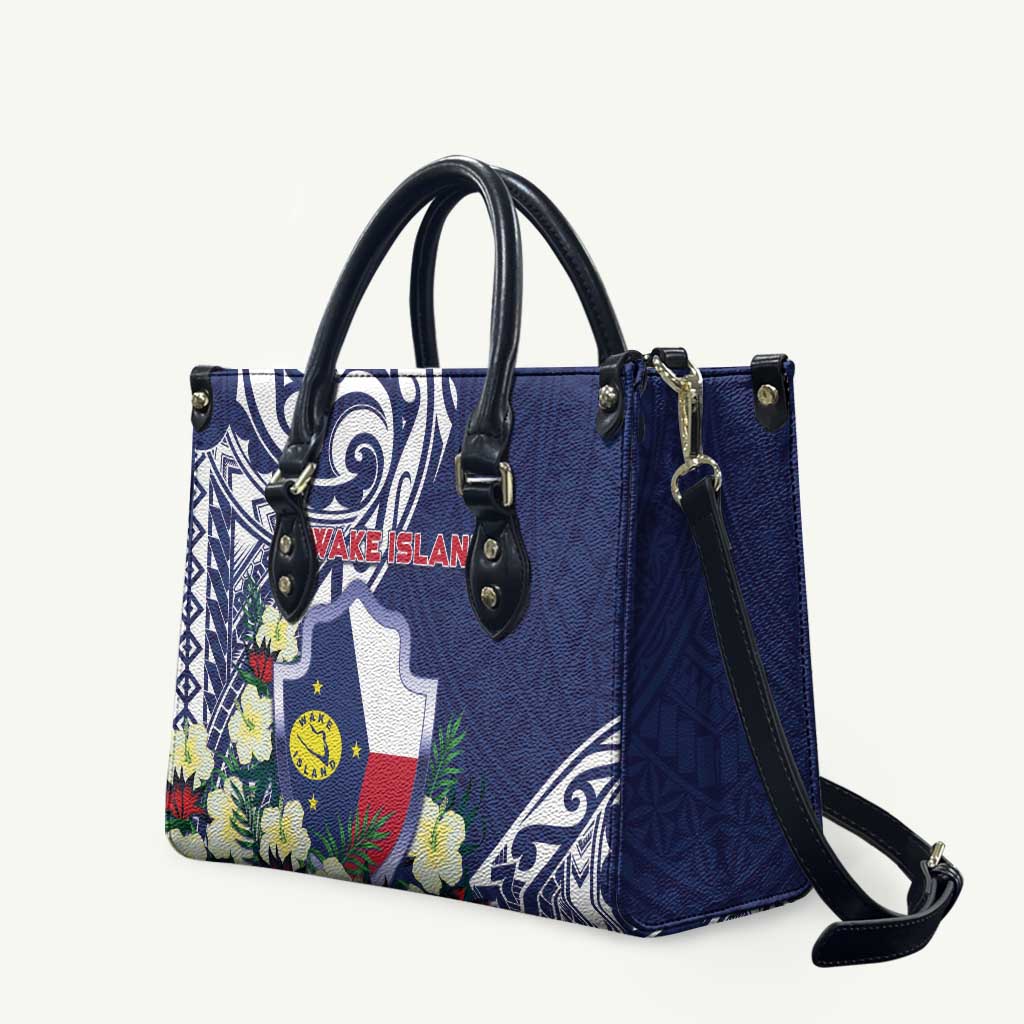 Wake Island Leather Bag Tribal Pattern With Hibiscus Flowers LT05 Blue - Polynesian Pride