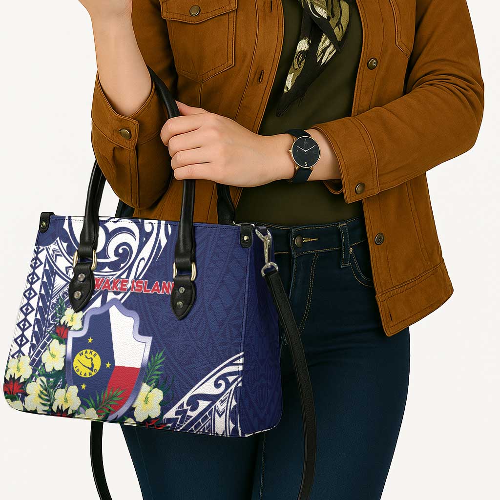 Wake Island Leather Bag Tribal Pattern With Hibiscus Flowers LT05 - Polynesian Pride