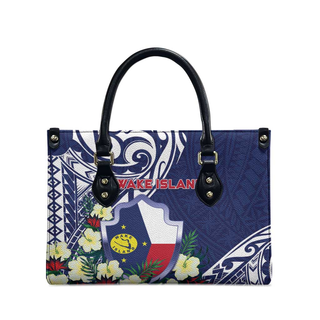 Wake Island Leather Bag Tribal Pattern With Hibiscus Flowers LT05 - Polynesian Pride