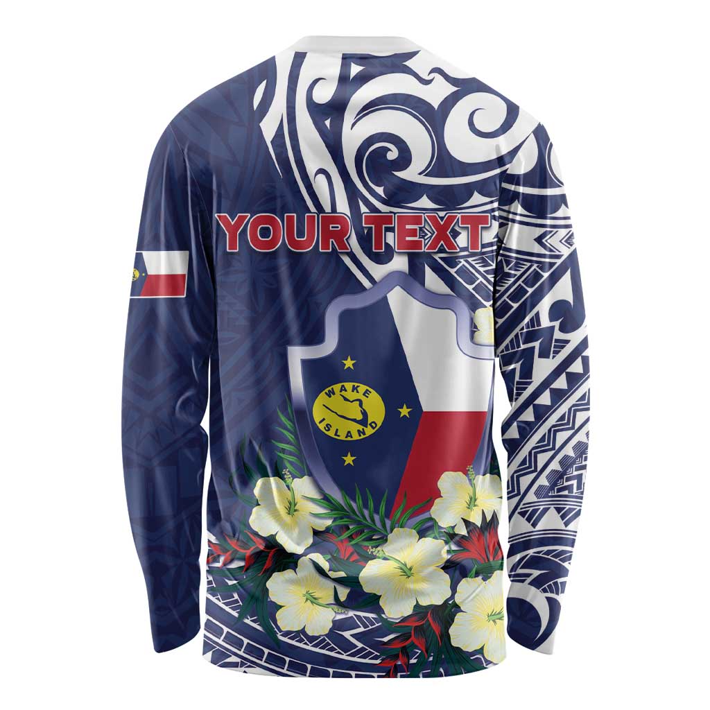 Personalised Wake Island Long Sleeve Shirt Tribal Pattern With Hibiscus Flowers LT05 - Polynesian Pride
