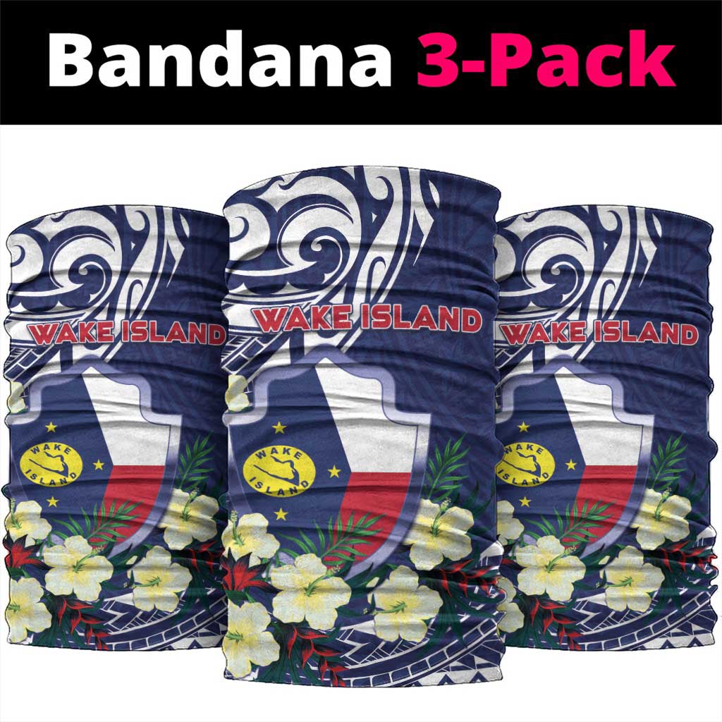 Wake Island Neck Gaiter Tribal Pattern With Hibiscus Flowers LT05 package One Size: 25*50cm Blue - Polynesian Pride