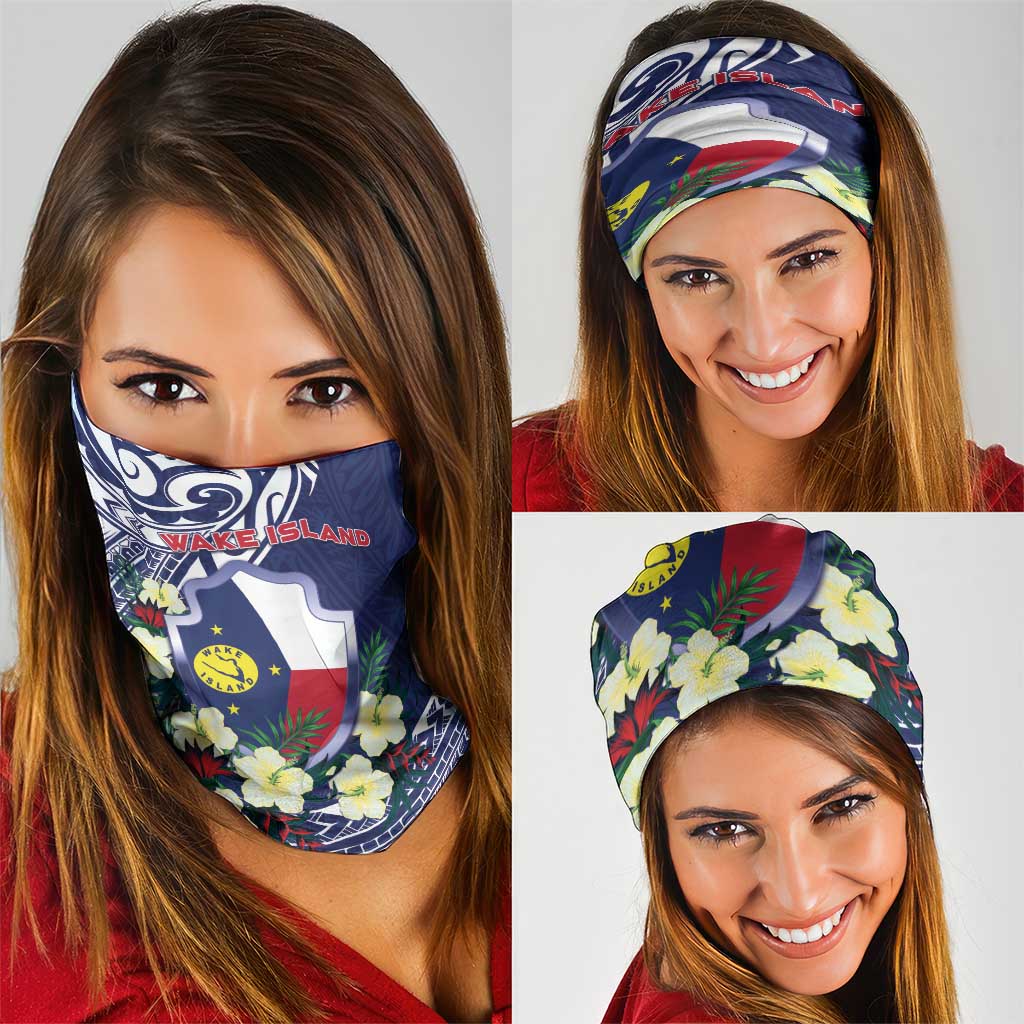 Wake Island Neck Gaiter Tribal Pattern With Hibiscus Flowers LT05 - Polynesian Pride