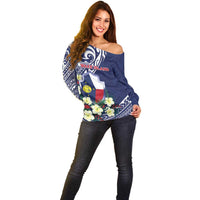 Personalised Wake Island Off Shoulder Sweater Tribal Pattern With Hibiscus Flowers LT05 - Polynesian Pride