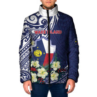 Personalised Wake Island Padded Jacket Tribal Pattern With Hibiscus Flowers LT05 Men Blue - Polynesian Pride