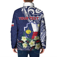 Personalised Wake Island Padded Jacket Tribal Pattern With Hibiscus Flowers LT05 - Polynesian Pride
