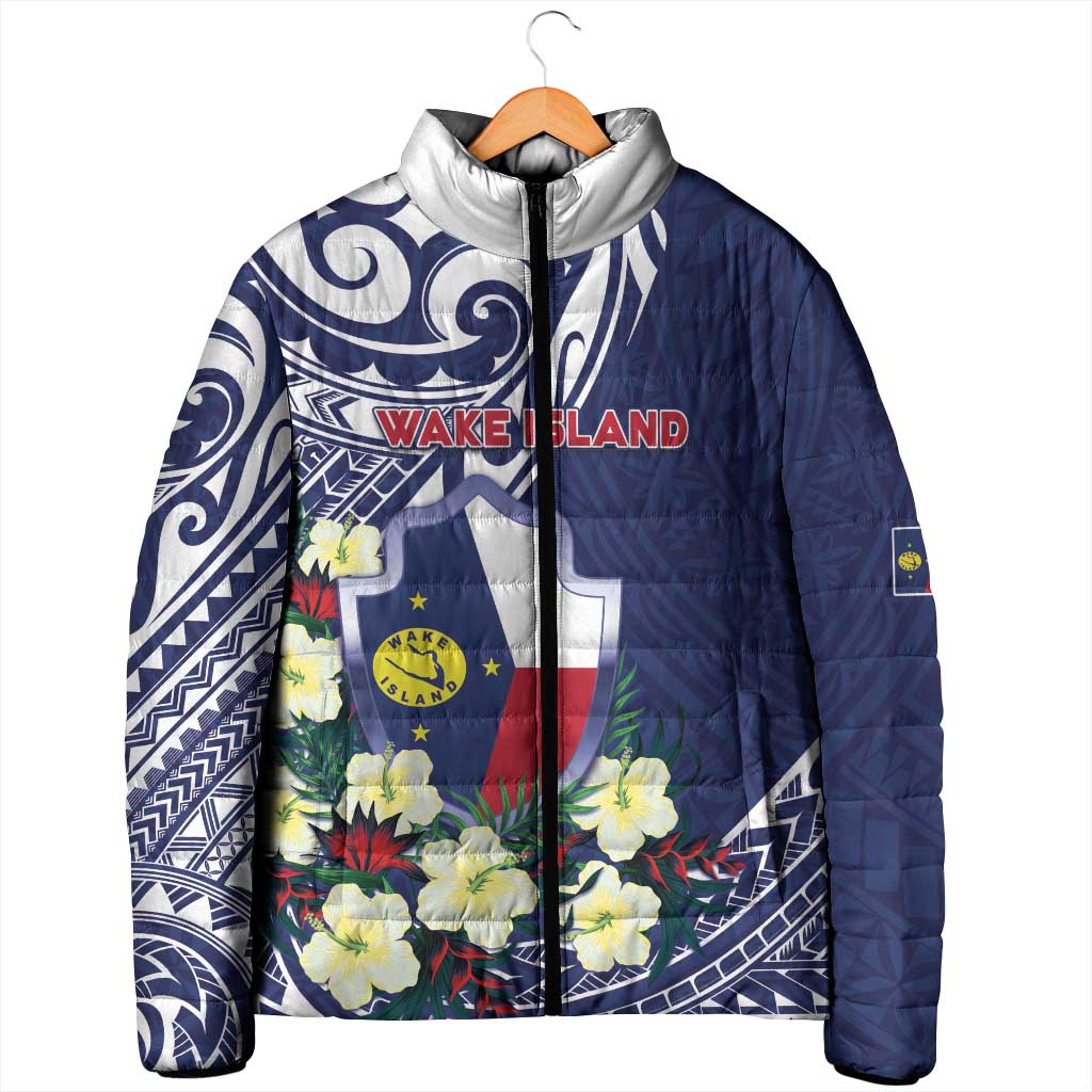 Personalised Wake Island Padded Jacket Tribal Pattern With Hibiscus Flowers LT05 - Polynesian Pride