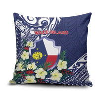 Wake Island Pillow Cover Tribal Pattern With Hibiscus Flowers LT05 Blue - Polynesian Pride
