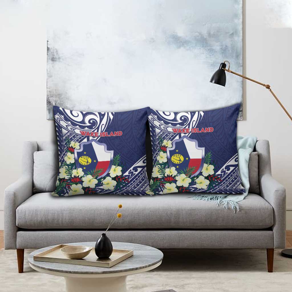 Wake Island Pillow Cover Tribal Pattern With Hibiscus Flowers LT05 - Polynesian Pride