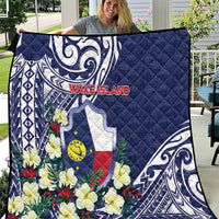 Wake Island Quilt Tribal Pattern With Hibiscus Flowers LT05 Blue - Polynesian Pride
