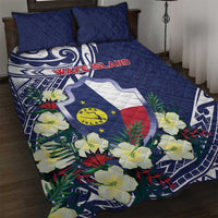 Wake Island Quilt Bed Set Tribal Pattern With Hibiscus Flowers LT05 Blue - Polynesian Pride