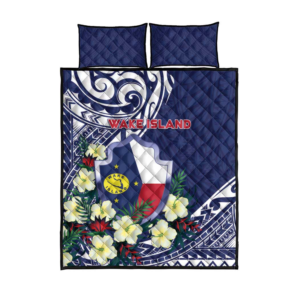 Wake Island Quilt Bed Set Tribal Pattern With Hibiscus Flowers LT05 - Polynesian Pride