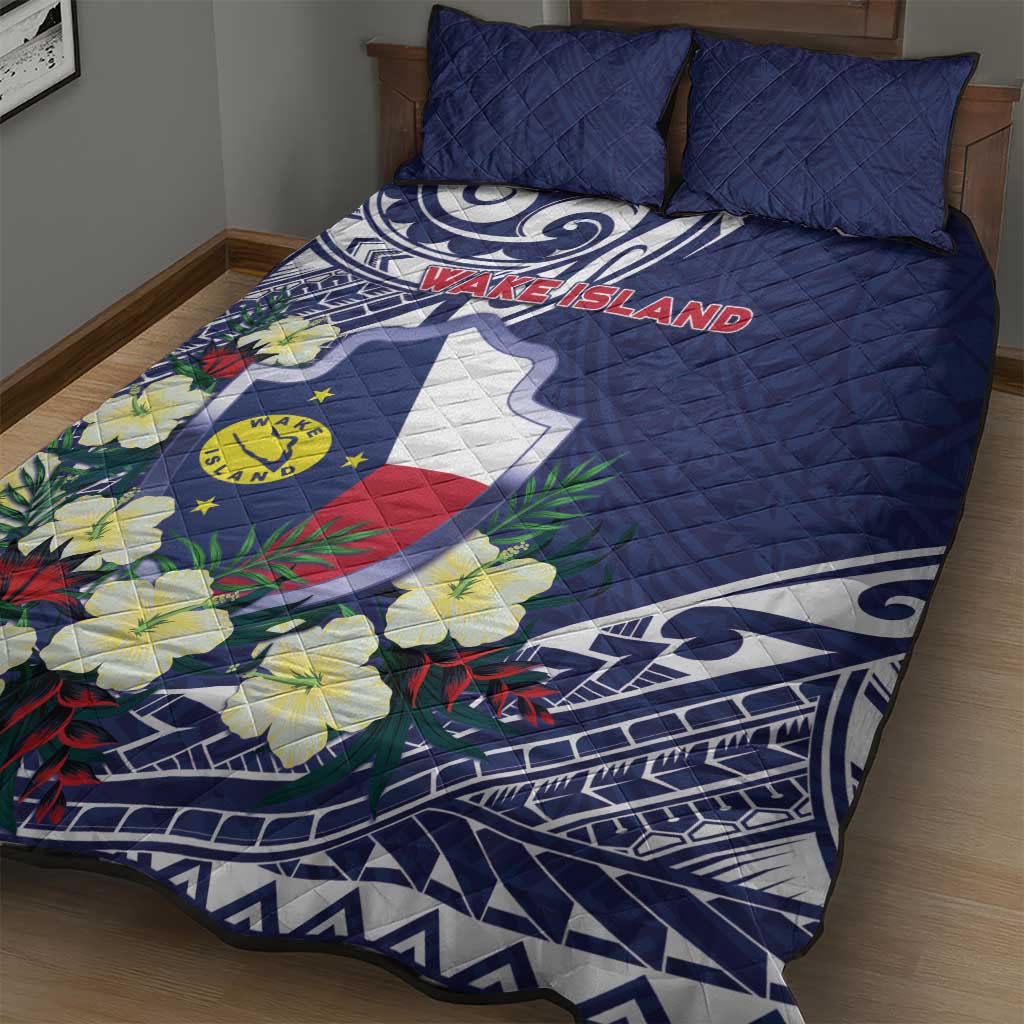 Wake Island Quilt Bed Set Tribal Pattern With Hibiscus Flowers LT05 - Polynesian Pride