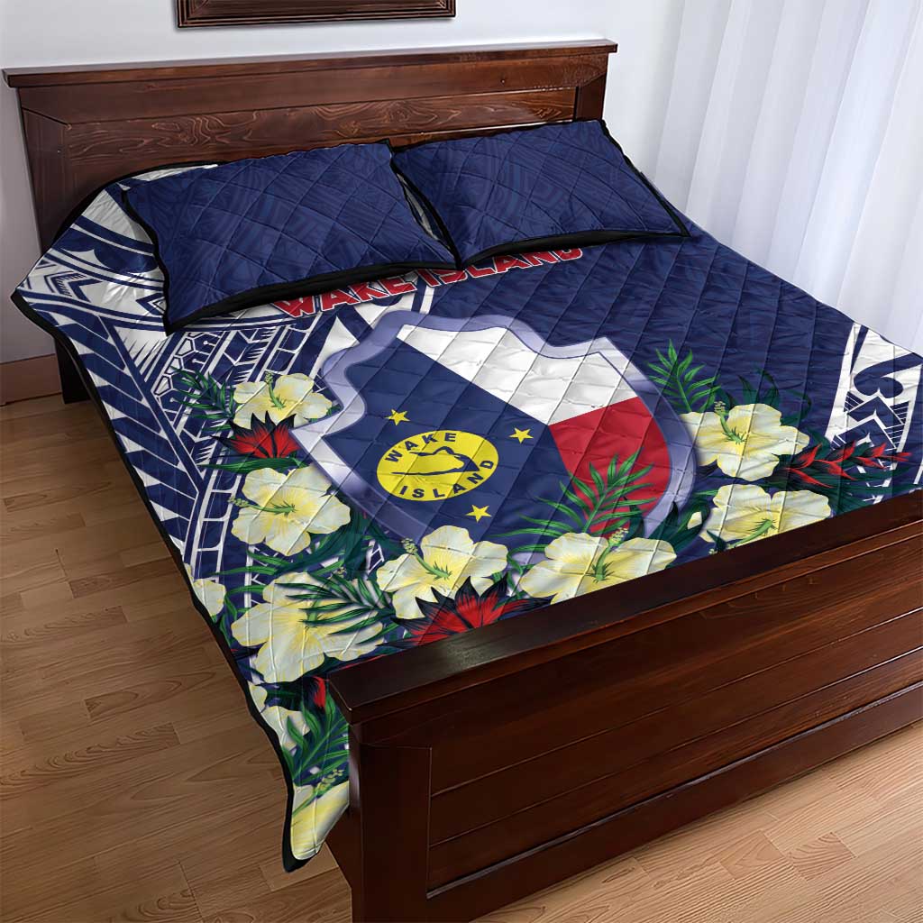 Wake Island Quilt Bed Set Tribal Pattern With Hibiscus Flowers LT05 - Polynesian Pride