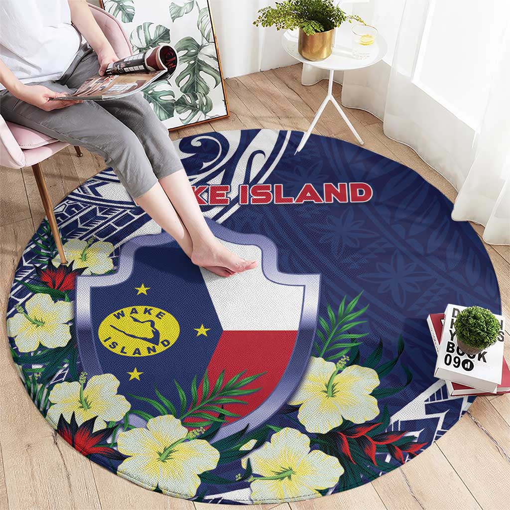 Wake Island Round Carpet Tribal Pattern With Hibiscus Flowers LT05 - Polynesian Pride