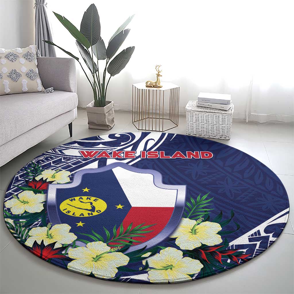 Wake Island Round Carpet Tribal Pattern With Hibiscus Flowers LT05 - Polynesian Pride