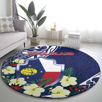 Wake Island Round Carpet Tribal Pattern With Hibiscus Flowers LT05 - Polynesian Pride