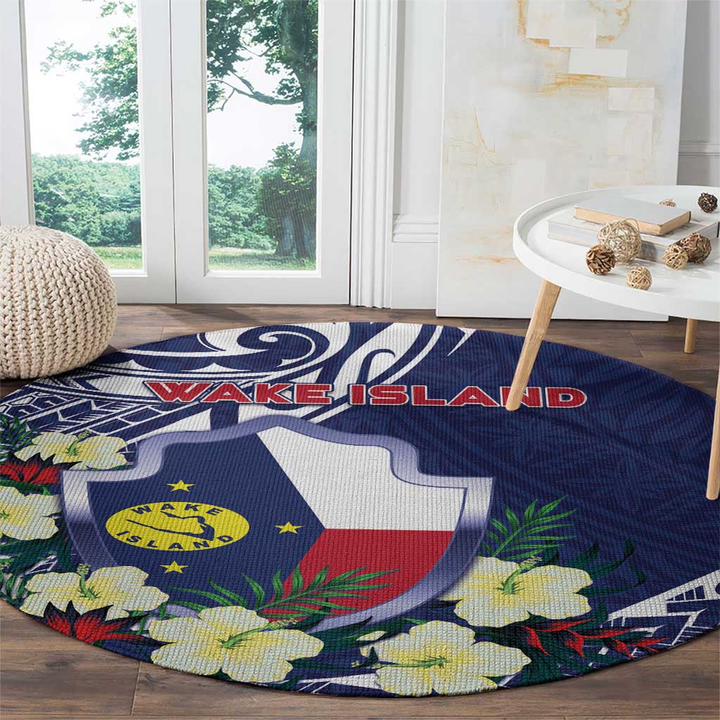 Wake Island Round Carpet Tribal Pattern With Hibiscus Flowers LT05 - Polynesian Pride
