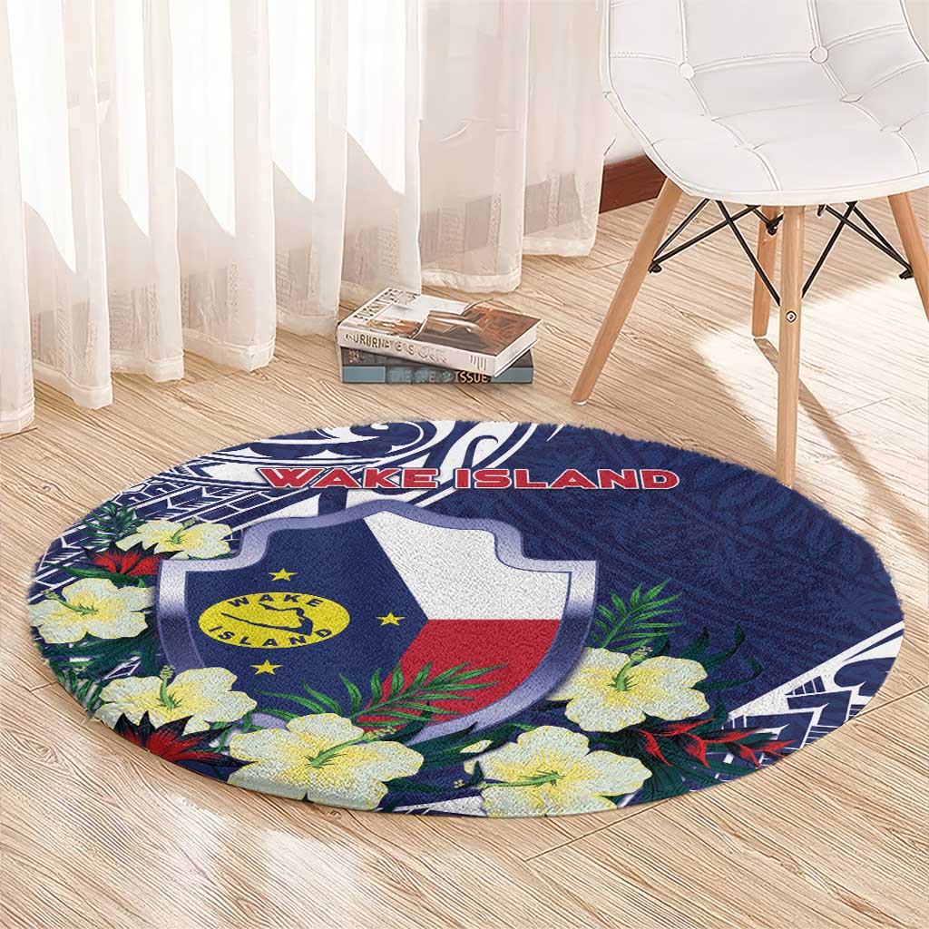 Wake Island Round Carpet Tribal Pattern With Hibiscus Flowers LT05 - Polynesian Pride