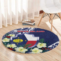Wake Island Round Carpet Tribal Pattern With Hibiscus Flowers LT05 - Polynesian Pride