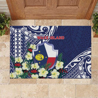 Wake Island Rubber Doormat Tribal Pattern With Hibiscus Flowers LT05 Blue - Polynesian Pride