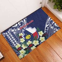 Wake Island Rubber Doormat Tribal Pattern With Hibiscus Flowers LT05 - Polynesian Pride