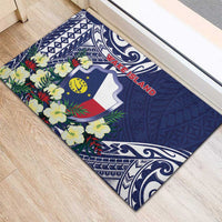 Wake Island Rubber Doormat Tribal Pattern With Hibiscus Flowers LT05 - Polynesian Pride