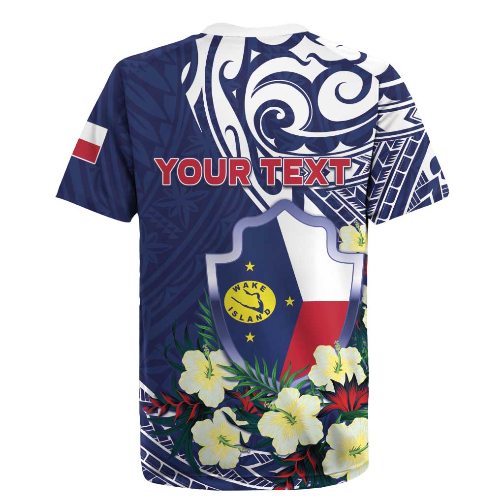 Personalised Wake Island Rugby Jersey Tribal Pattern With Hibiscus Flowers LT05 - Polynesian Pride
