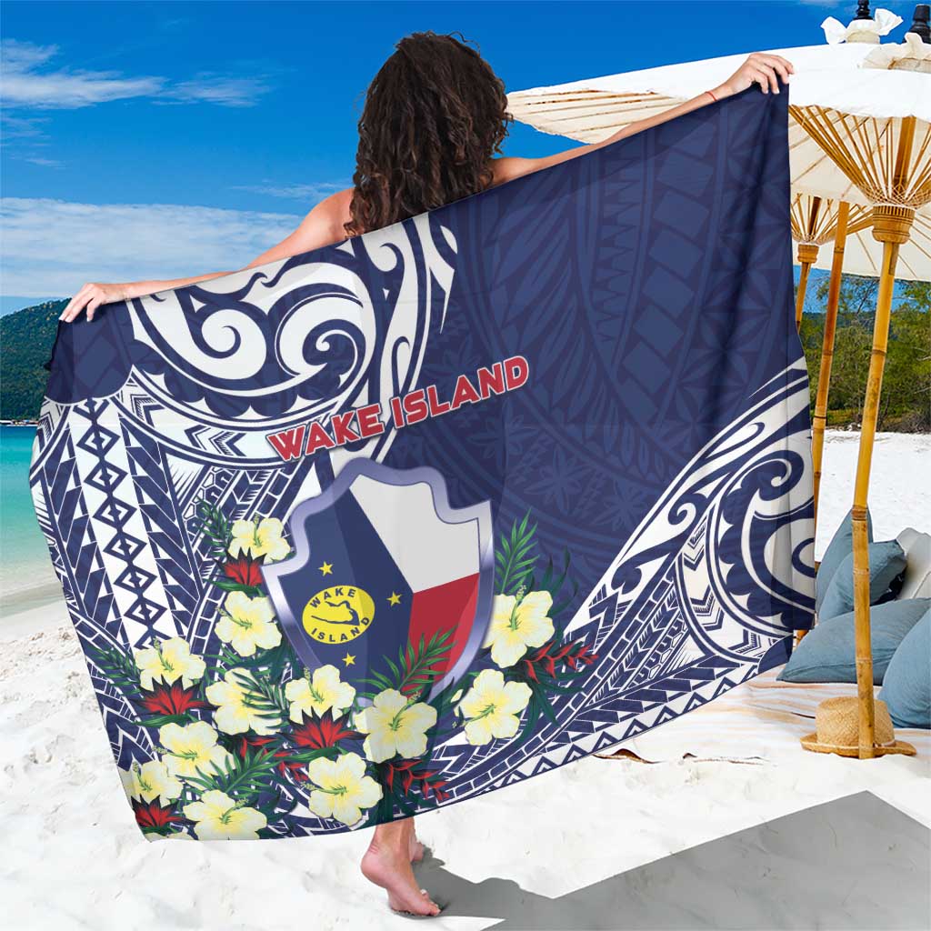 Wake Island Sarong Tribal Pattern With Hibiscus Flowers LT05 One Size 44 x 66 inches Blue - Polynesian Pride