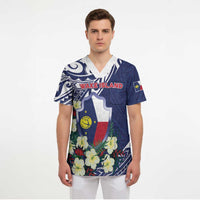 Personalised Wake Island Scrub Top Tribal Pattern With Hibiscus Flowers LT05 - Polynesian Pride