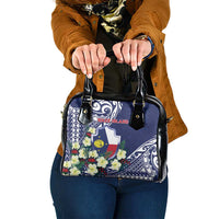 Wake Island Shoulder Handbag Tribal Pattern With Hibiscus Flowers LT05 One Size Blue - Polynesian Pride