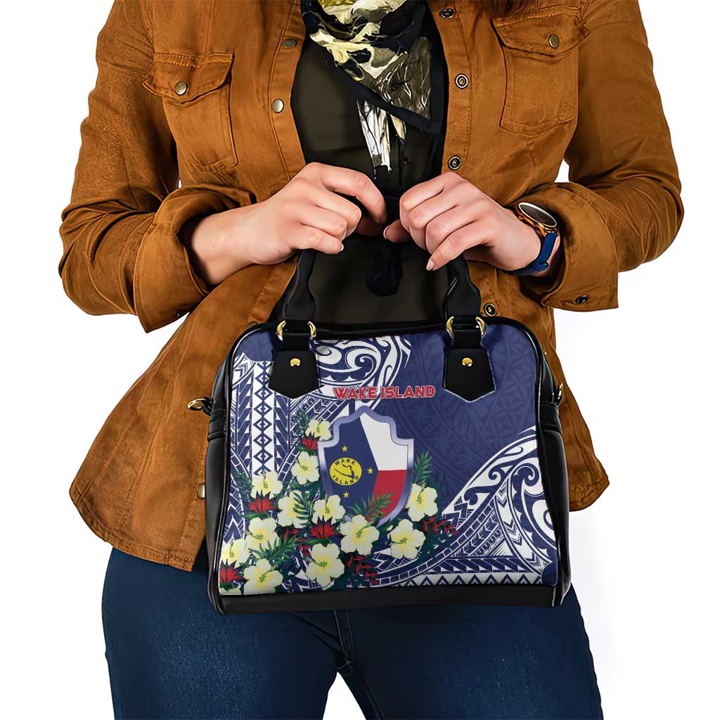 Wake Island Shoulder Handbag Tribal Pattern With Hibiscus Flowers LT05 - Polynesian Pride