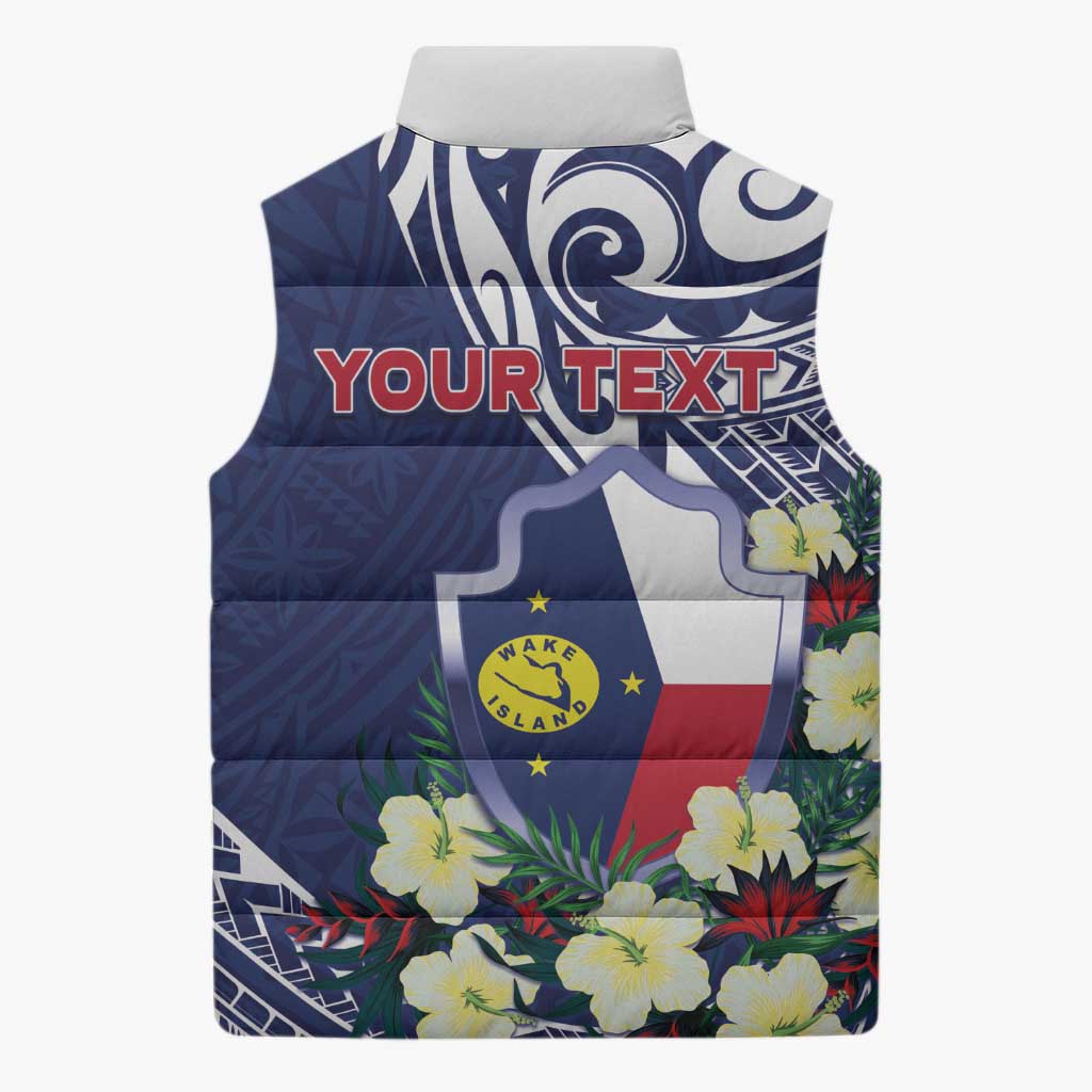 Personalised Wake Island Sleeveless Puffer Jacket Tribal Pattern With Hibiscus Flowers LT05 - Polynesian Pride