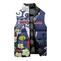 Personalised Wake Island Sleeveless Puffer Jacket Tribal Pattern With Hibiscus Flowers LT05 - Polynesian Pride