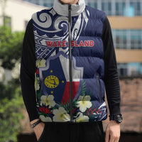 Personalised Wake Island Sleeveless Puffer Jacket Tribal Pattern With Hibiscus Flowers LT05 - Polynesian Pride
