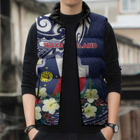 Personalised Wake Island Sleeveless Puffer Jacket Tribal Pattern With Hibiscus Flowers LT05 - Polynesian Pride
