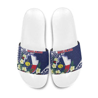 Wake Island Slide Sandals Tribal Pattern With Hibiscus Flowers LT05 Blue - Polynesian Pride