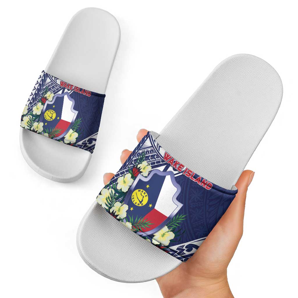 Wake Island Slide Sandals Tribal Pattern With Hibiscus Flowers LT05 - Polynesian Pride