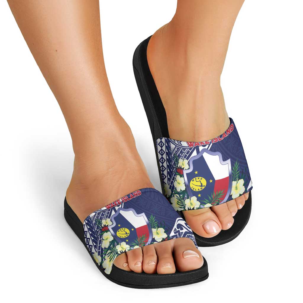 Wake Island Slide Sandals Tribal Pattern With Hibiscus Flowers LT05 - Polynesian Pride