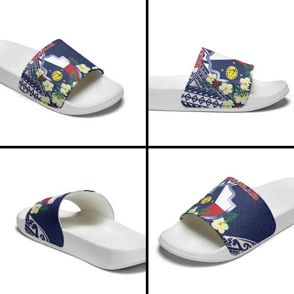 Wake Island Slide Sandals Tribal Pattern With Hibiscus Flowers LT05 - Polynesian Pride