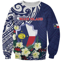 Personalised Wake Island Sweatshirt Tribal Pattern With Hibiscus Flowers LT05 Unisex Blue - Polynesian Pride