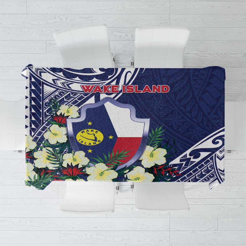 Wake Island Tablecloth Tribal Pattern With Hibiscus Flowers LT05 Blue - Polynesian Pride